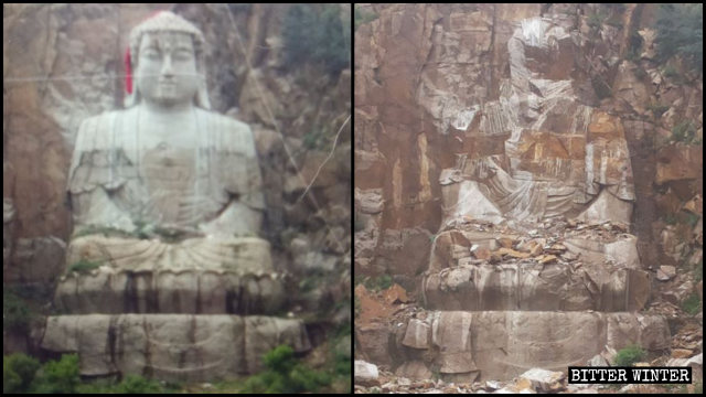 The-carved-statue-of-Shakyamuni-before-and-after-it-was-blown-up